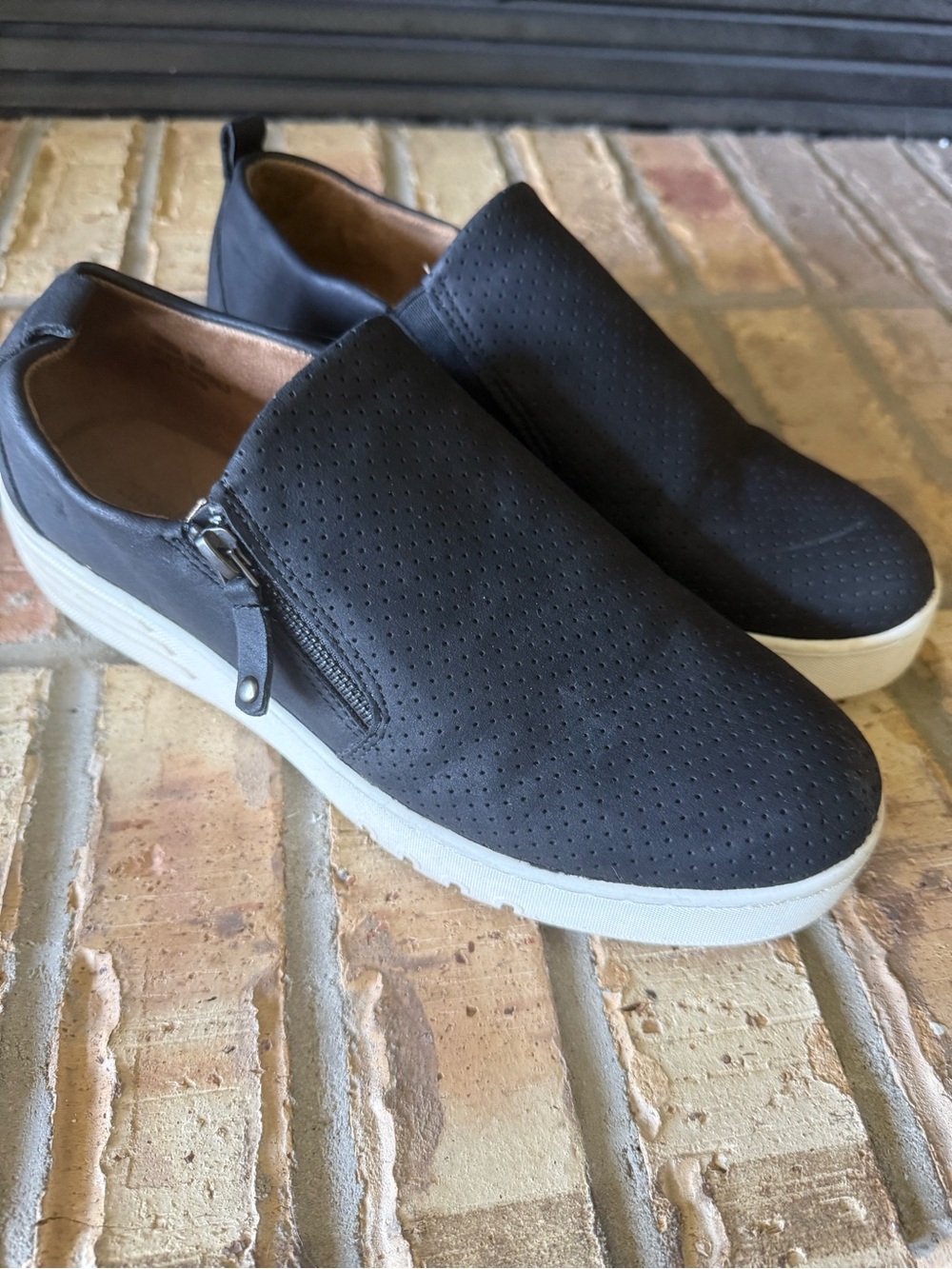 Women's Slip-On Perforated Sneakers - Black